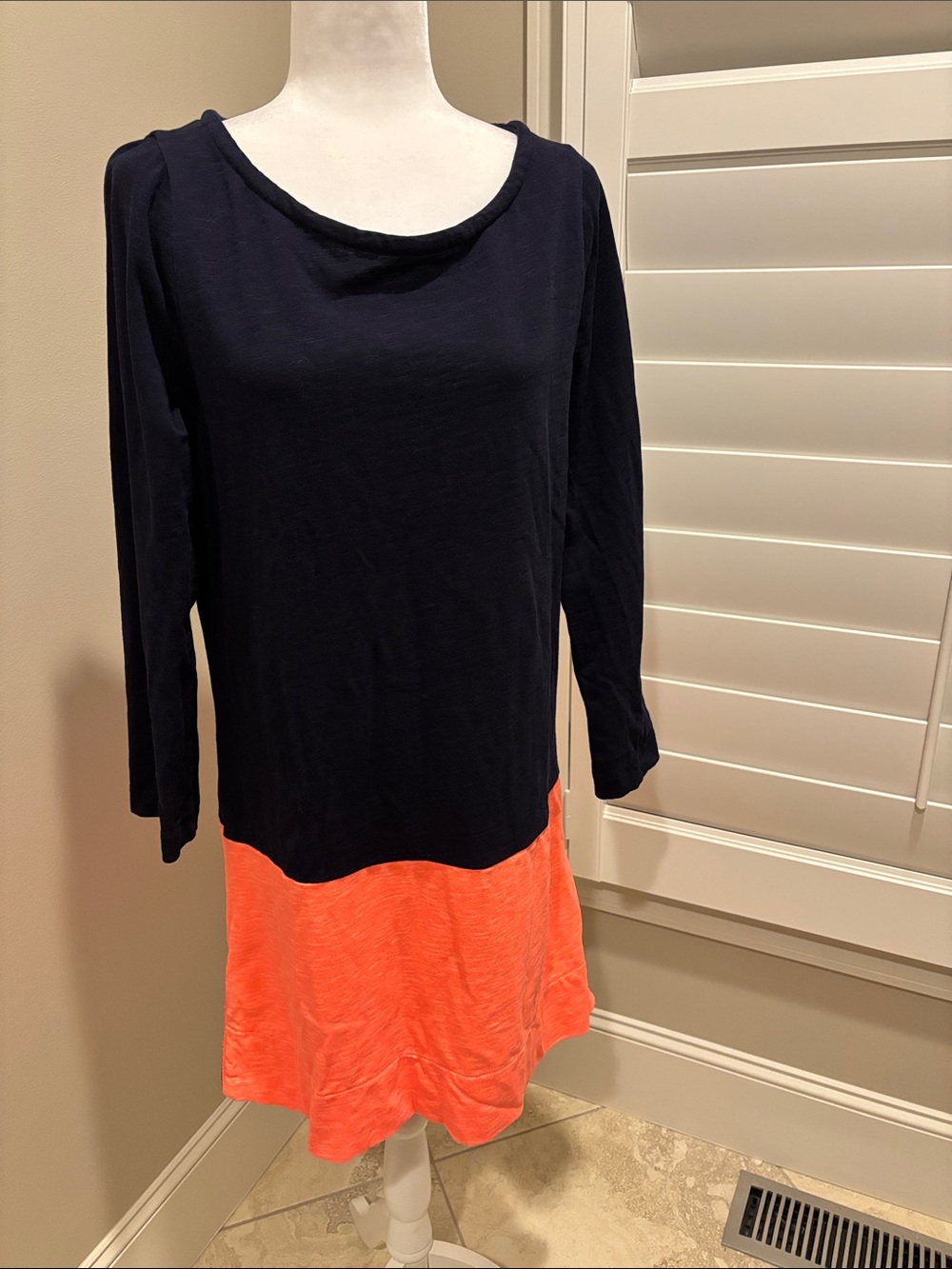 J. Crew Navy and Coral Long-Sleeve Shift Dress